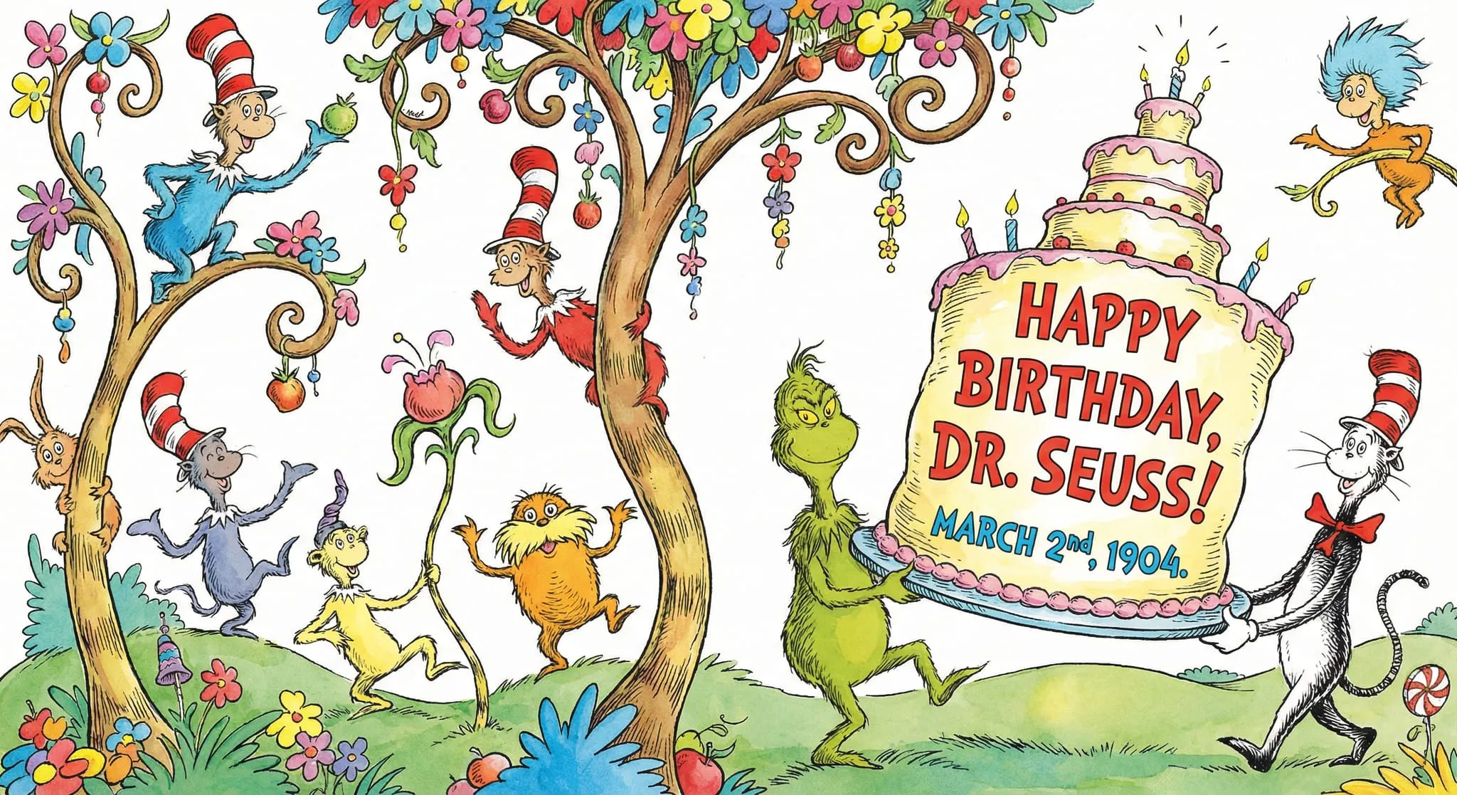 Dr. Seuss birthday art generated by the agent swarm